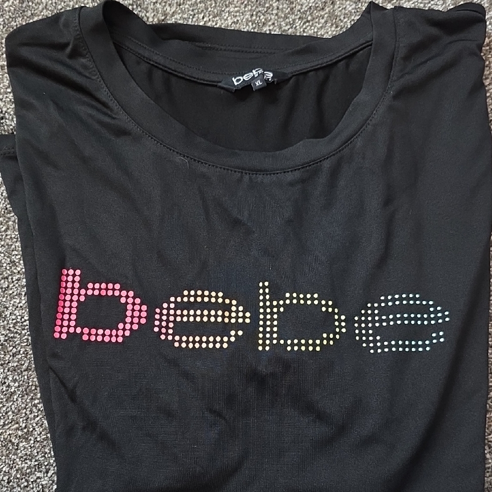 bebe Black Tee with Multicolor Logo